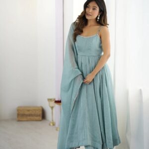 Elegant Pastel Blue Anarkali Set with Dupatta – Festive & Occasion Wear