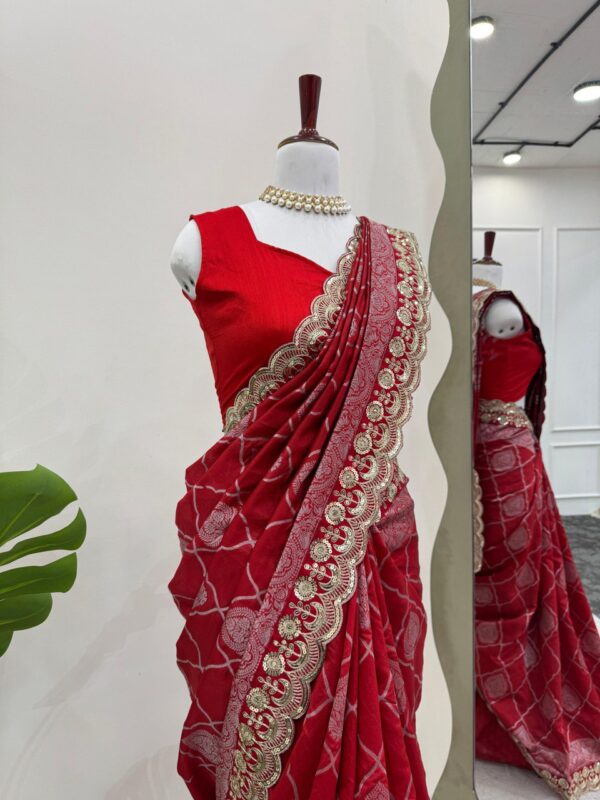 Designer Kota Silk Saree with Coding & Sequence Lace Work - Image 4