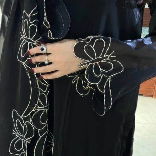 Elegant Black Butterfly Embroidered Organza Kurta Set with Dupatta - Image 6
