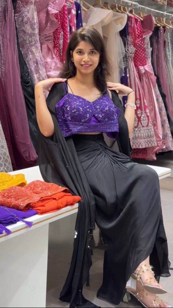 Elegant Rust Draped Saree Gown with Embroidered Blouse – Party & Festive Wear - Image 5