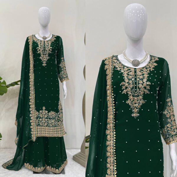 Heavy Embroidered Sharara Suit with Dupatta – Bridal & Festive Wear - Image 13