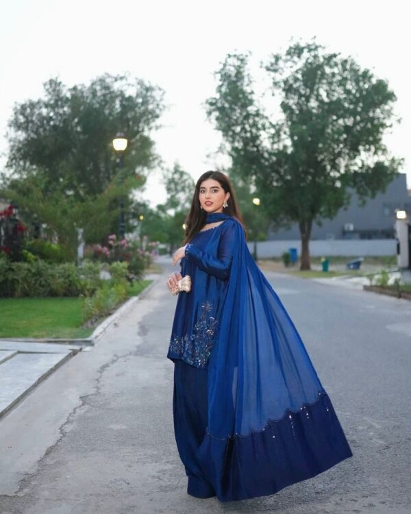 Royal Blue Embroidered Suit with Sheer Dupatta – Festive & Party Wear - Image 8
