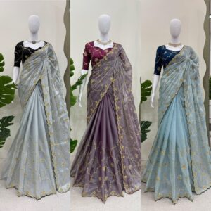 Designer Zimmy Chu Sequin Embroidered Saree with Mono Benglori Silk Blouse