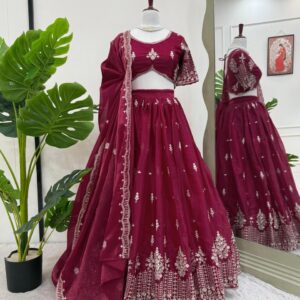 Designer Bottle Silk Embroidered Lehenga Choli with Dupatta