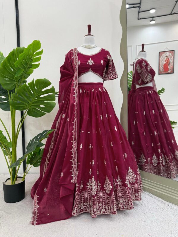 Designer Bottle Silk Embroidered Lehenga Choli with Dupatta
