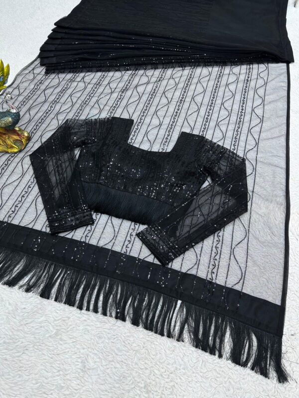 Designer Heavy Net Sequin Work Saree with Fancy Lace & Blouse - Image 2