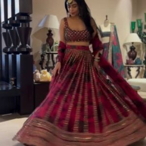 Tabby Organza Thread & Sequin Embroidered Lehenga Set
