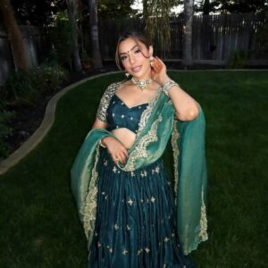 Luxe Japan Satin Embroidered Lehenga Choli with Fendi Silk Dupatta
