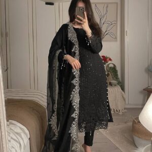 Elegant Black Sequin Embroidered Kurta Set with Dupatta