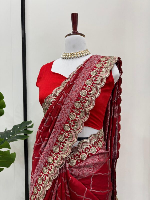 Designer Kota Silk Saree with Coding & Sequence Lace Work - Image 3