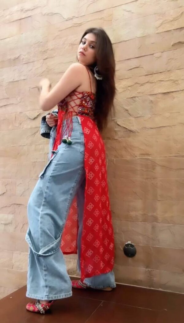 Boho Chic Indo-Western Red Printed Dress - Image 4