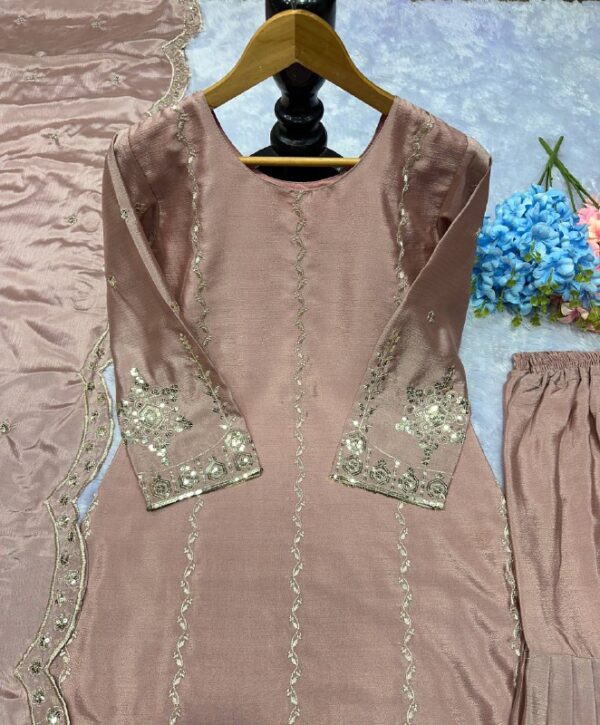 Champagne Gold Embroidered Sharara Set with Dupatta - Image 5