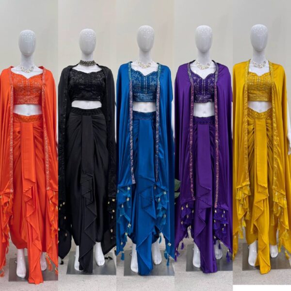 Elegant Rust Draped Saree Gown with Embroidered Blouse – Party & Festive Wear - Image 2