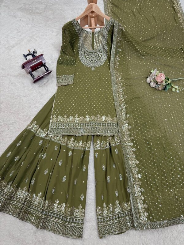 Designer Embroidered Sharara Suit with Dupatta – Festive & Wedding Wear - Image 6