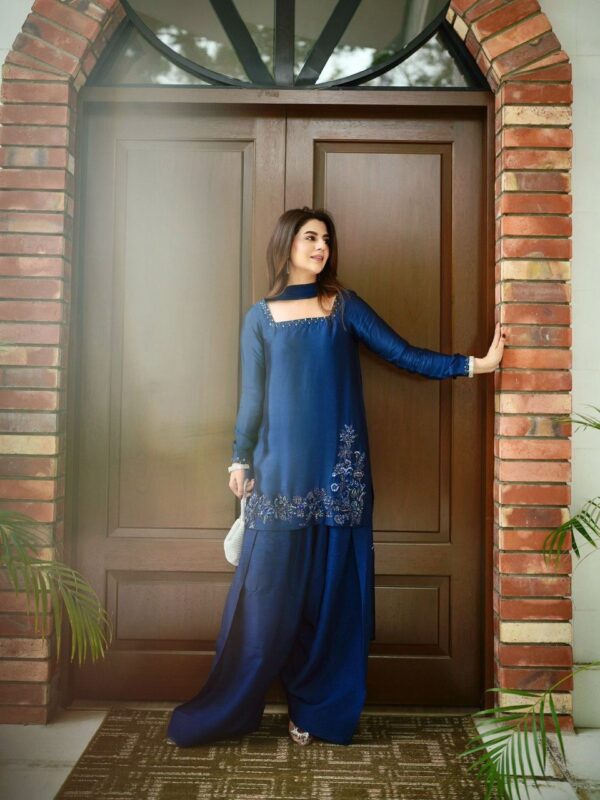 Royal Blue Embroidered Suit with Sheer Dupatta – Festive & Party Wear - Image 6