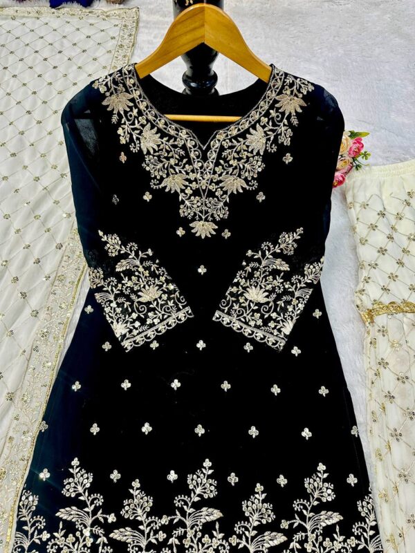 Embroidered Sharara Suit with White Net Dupatta - Image 8