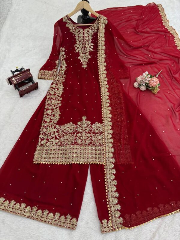 Heavy Embroidered Sharara Suit with Dupatta – Bridal & Festive Wear - Image 3