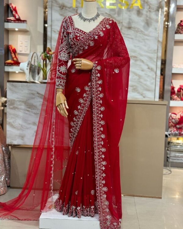 Designer Faux Georgette Saree with Thread, Sequin & Pearl Work - Image 4