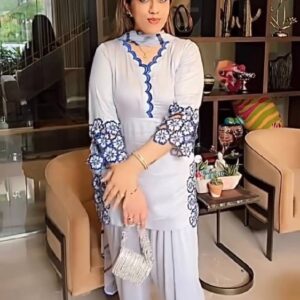 Elegant Sky Blue Embroidered Co-Ord Set with Floral Detailing