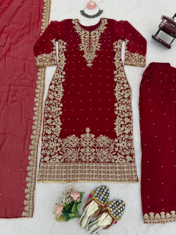 Heavy Embroidered Sharara Suit with Dupatta – Bridal & Festive Wear - Image 2