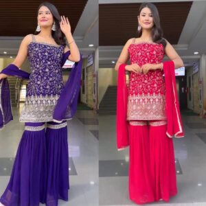 Embroidered Red Sharara Set with Dupatta – Festive & Wedding Wear