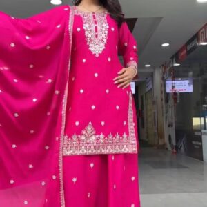 Hot Pink Embroidered Sharara Suit with Dupatta – Festive & Wedding Wear