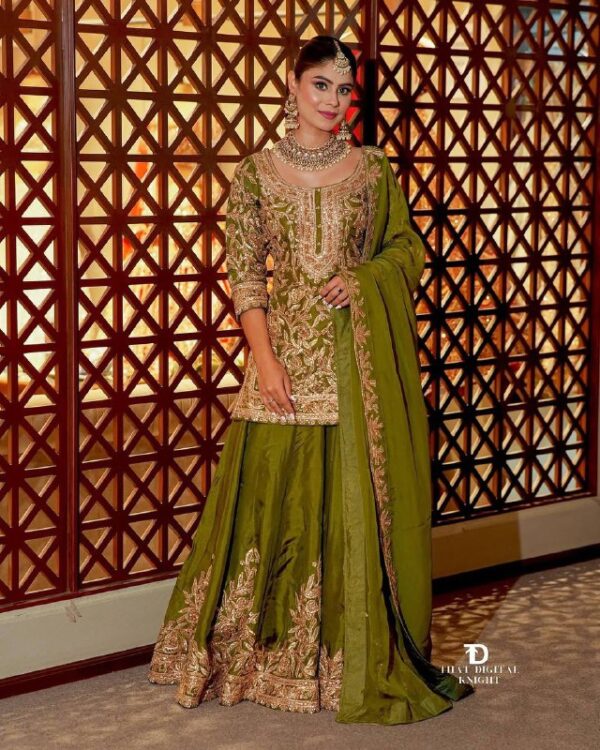 Regal Zari Embroidered Sharara with Heavy Dupatta – Festive & Wedding Collection - Image 9