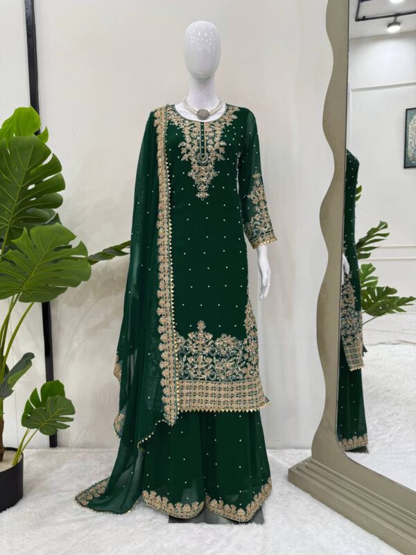Heavy Embroidered Sharara Suit with Dupatta – Bridal & Festive Wear - Image 12