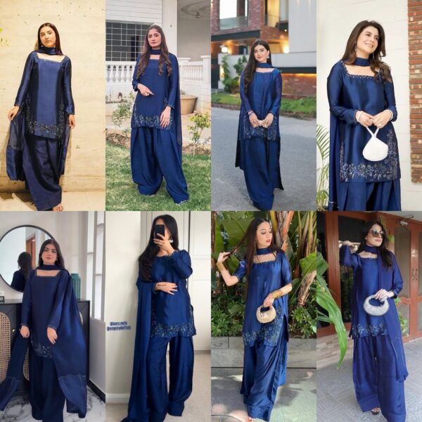 Royal Blue Embroidered Suit with Sheer Dupatta – Festive & Party Wear - Image 7