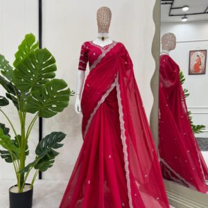 Designer Saree in Heavy Tibby Silk with Thread & Sequin Work