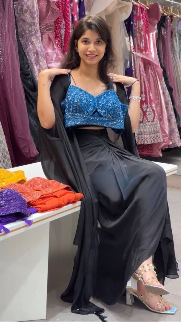 Elegant Rust Draped Saree Gown with Embroidered Blouse – Party & Festive Wear - Image 4