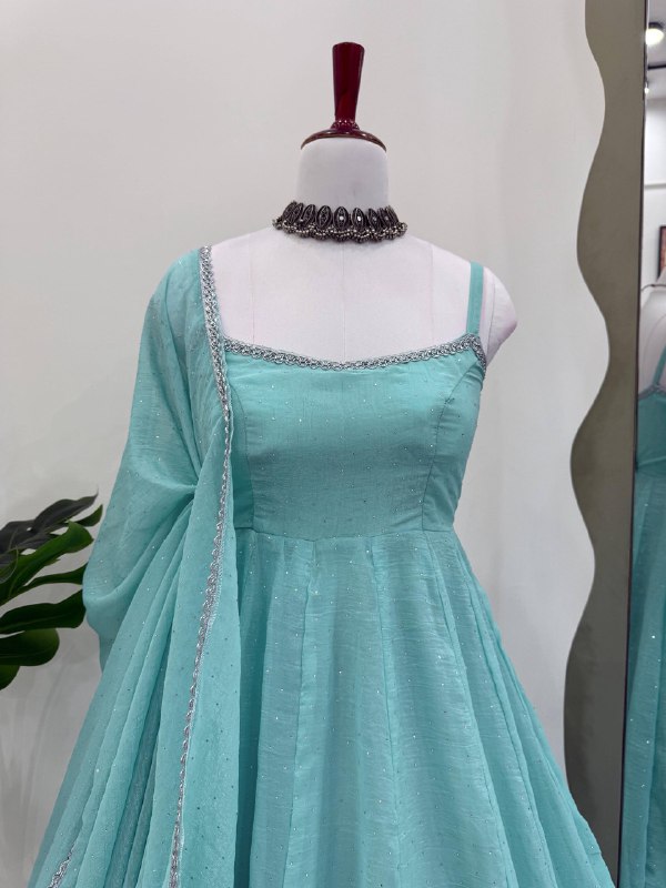 Elegant Pastel Blue Anarkali Set with Dupatta – Festive & Occasion Wear - Image 5