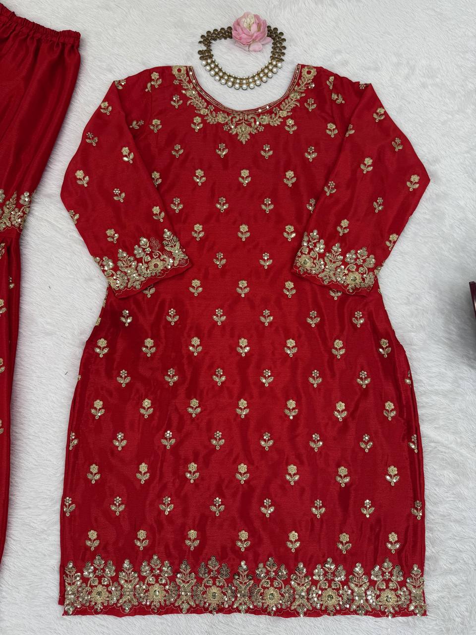 Bridal Red Heavy Embroidered Sharara Suit with Dupatta - Image 2