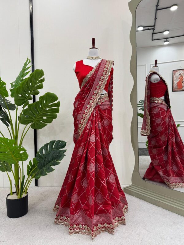 Designer Kota Silk Saree with Coding & Sequence Lace Work - Image 5