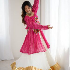 Premium Faux Georgette Top with Butter Silk Lehenga