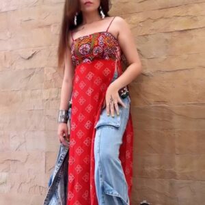 Boho Chic Indo-Western Red Printed Dress