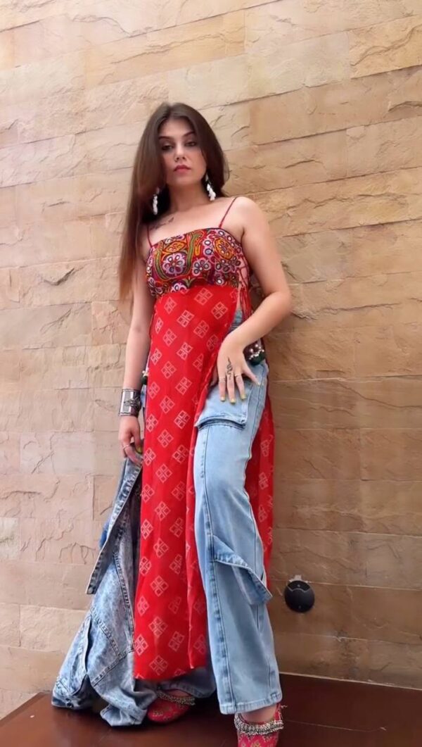 Boho Chic Indo-Western Red Printed Dress