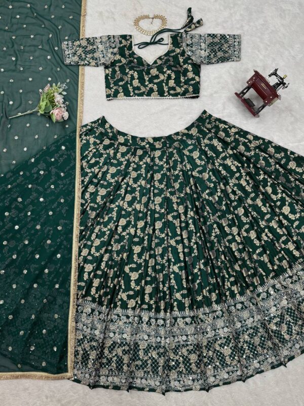 Designer Jacquard Sequin Embroidered Lehenga Choli Set with Dupatta - Image 5
