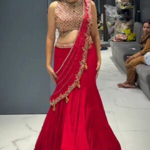 Luxe Ruffle Georgette Lehenga Saree with Sequins Work