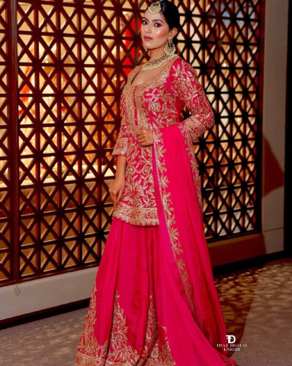 Regal Zari Embroidered Sharara with Heavy Dupatta – Festive & Wedding Collection - Image 3