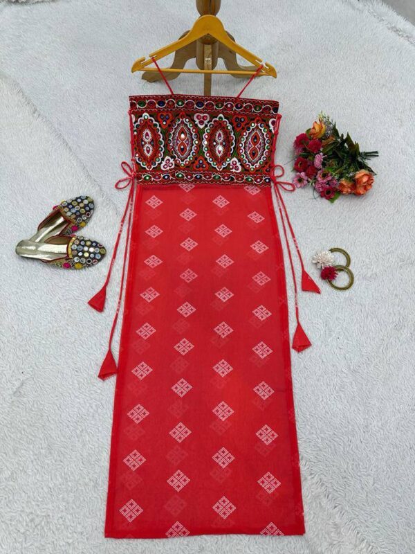Boho Chic Indo-Western Red Printed Dress - Image 3