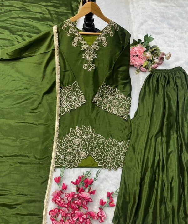 Elegant Embroidered Georgette Kurta Sharara Set with Dupatta – 3 Color Variants - Image 7
