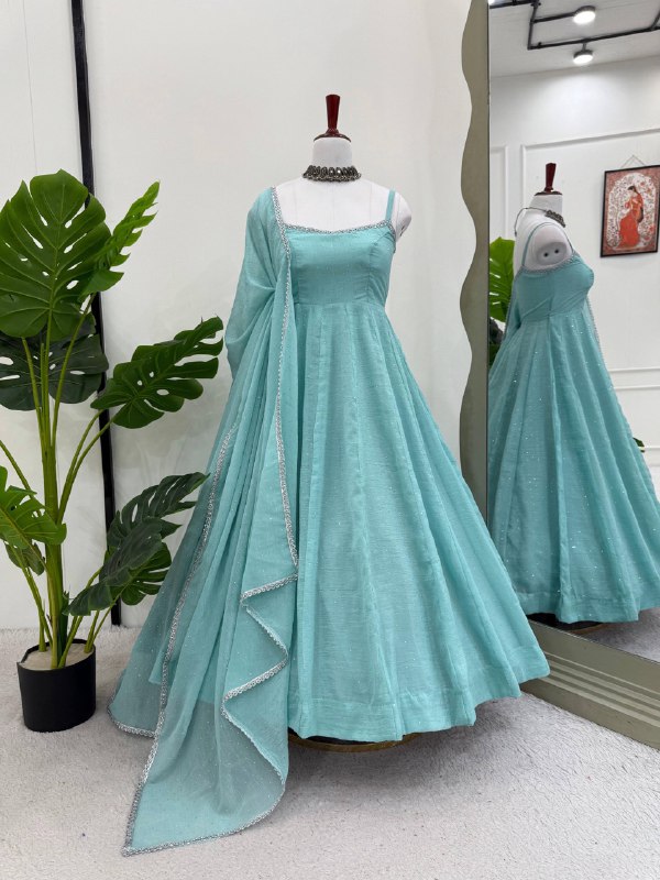 Elegant Pastel Blue Anarkali Set with Dupatta – Festive & Occasion Wear - Image 4