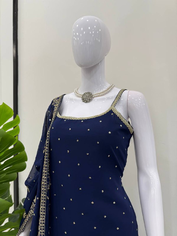 Elegant Midnight Blue Embroidered Sharara Set with Dupatta - Image 4