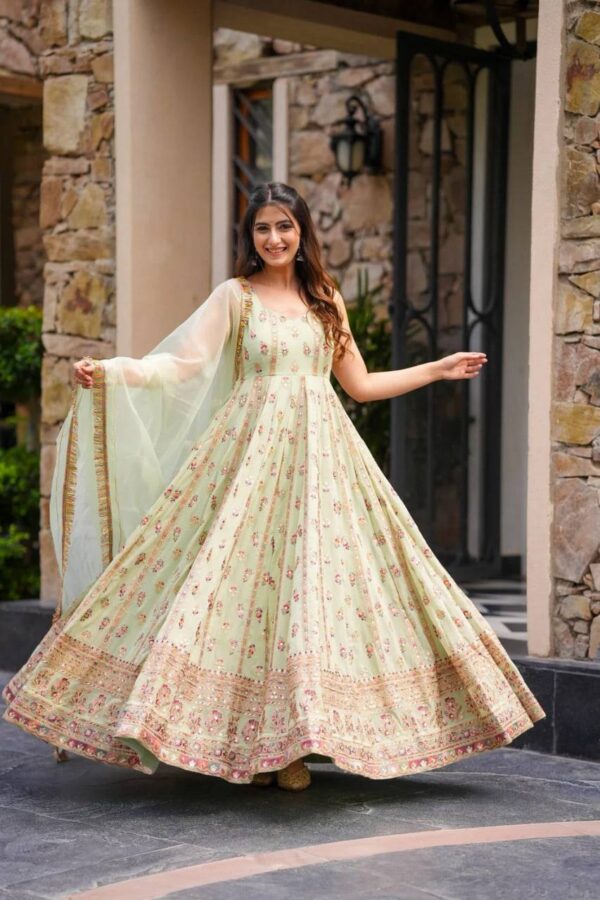 Elegant Floral Embroidered Anarkali Set with Net Dupatta – Festive & Ethnic Wear - Image 4
