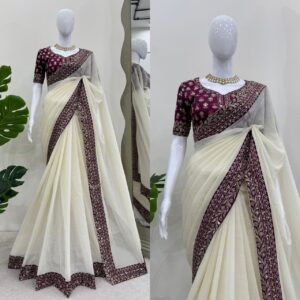 Elegant Crunchy Silk Saree with Thread & Sequin Work
