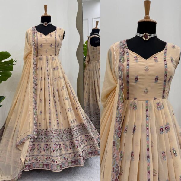 Elegant Floral Embroidered Anarkali Set with Net Dupatta – Festive & Ethnic Wear - Image 7