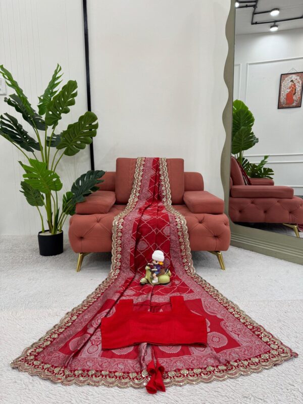 Designer Kota Silk Saree with Coding & Sequence Lace Work - Image 6