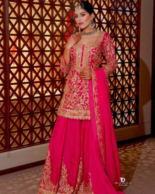 Regal Zari Embroidered Sharara with Heavy Dupatta – Festive & Wedding Collection - Image 5