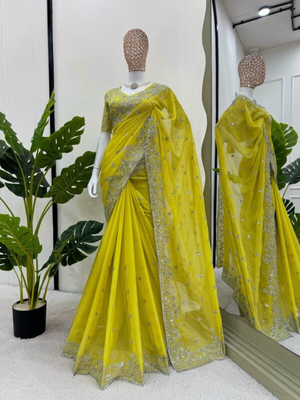 Designer Tibby Silk Saree with Thread & Sequin Work - Image 4